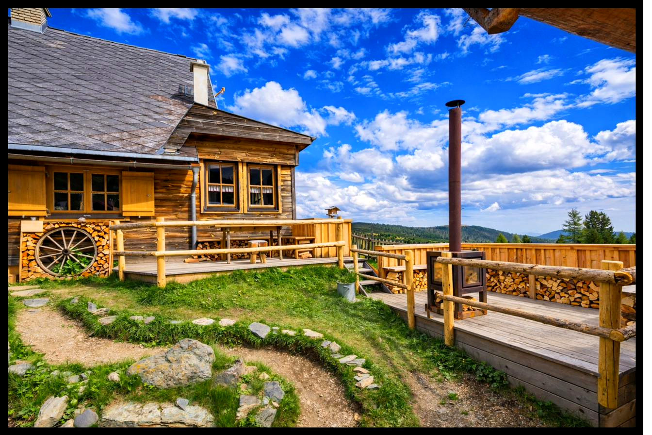Garten mit Terrassen, Almhaus